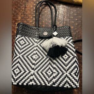 Black and White Woven Tote Bag